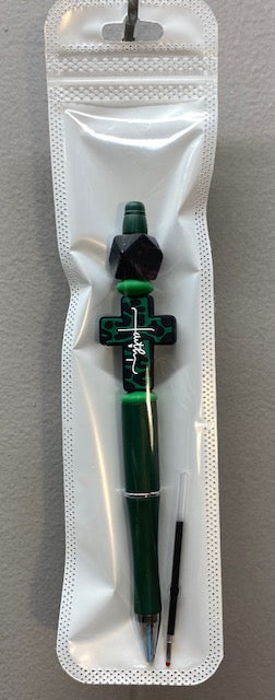 Beaded Faith Cross Pen Green